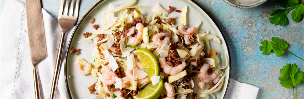 Carpaccio van witte kool met garnalen